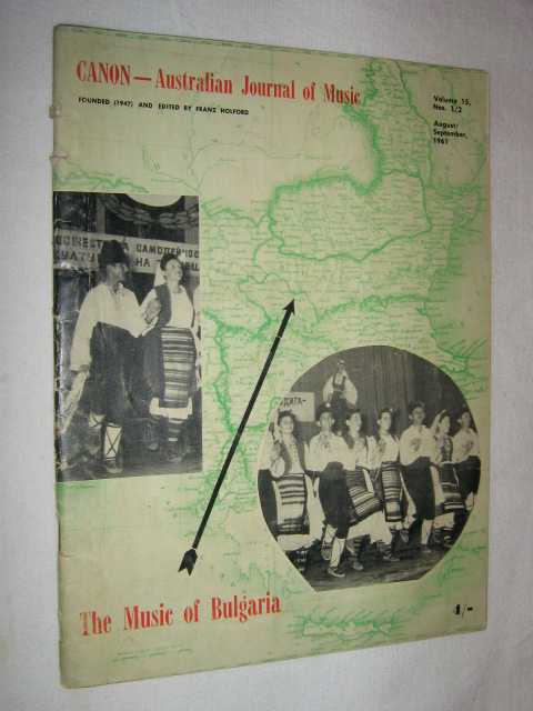 Image for Canon: Australian Music Journal: vol 15 nos 1, 2 (in one edition) : August September 1961