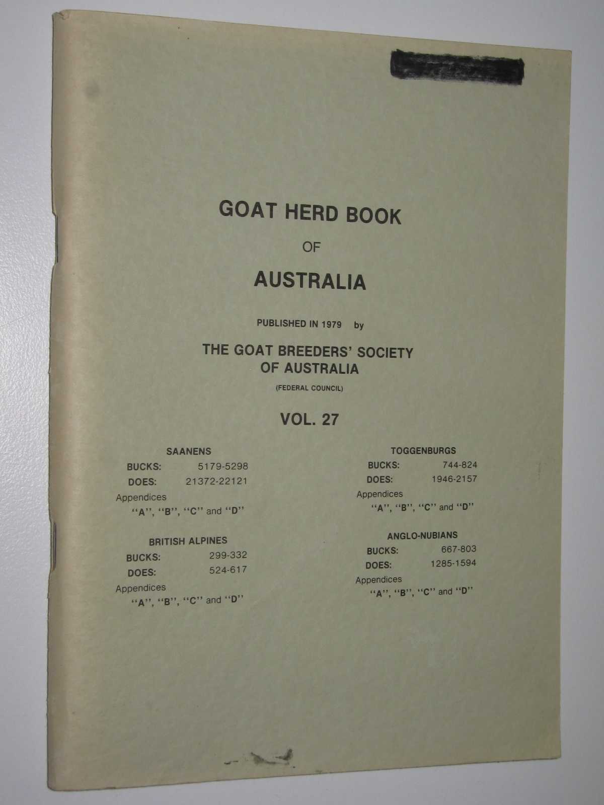 Image for Goat Herd Book of Australia Vol. 27